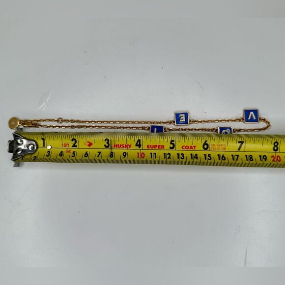 Tory Burch LOVE Necklace Gold Blue Enamel Letter Charms 18” Adjustable Chain - Picture 7 of 7